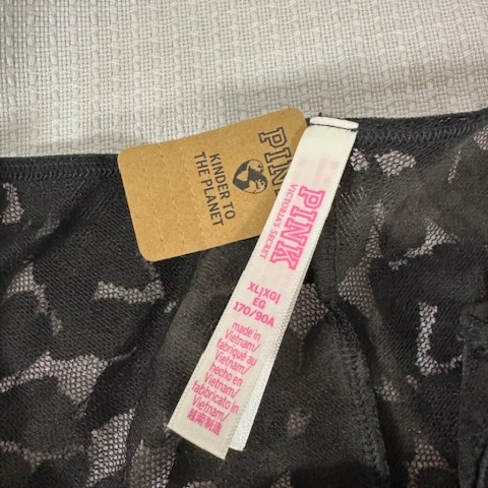 Victoria's Secret "Pink" Strappy Black Lace Floral Cheekster Panty  8350 - Picture 7 of 8